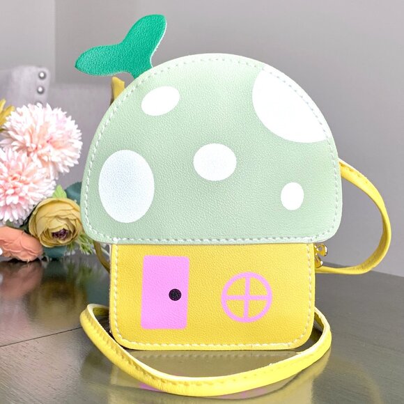 Whimsical Girl's Kids Mushroom Toadstool Fairy House Shaped Crossbody Purse Bag - Picture 4 of 10